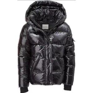 S13 NY Girls Size 2 Black High Shine Puffer Jacket Removable Hood MSRP $190